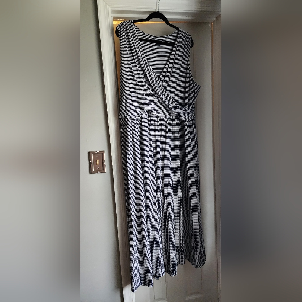 Lands End knit navy striped dress 3x